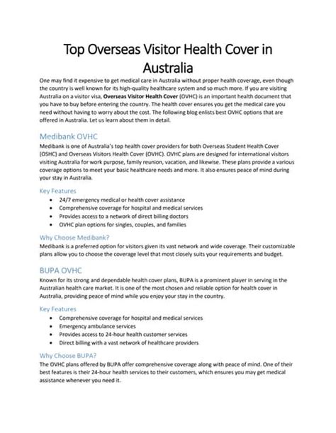 best overseas visitor health cover